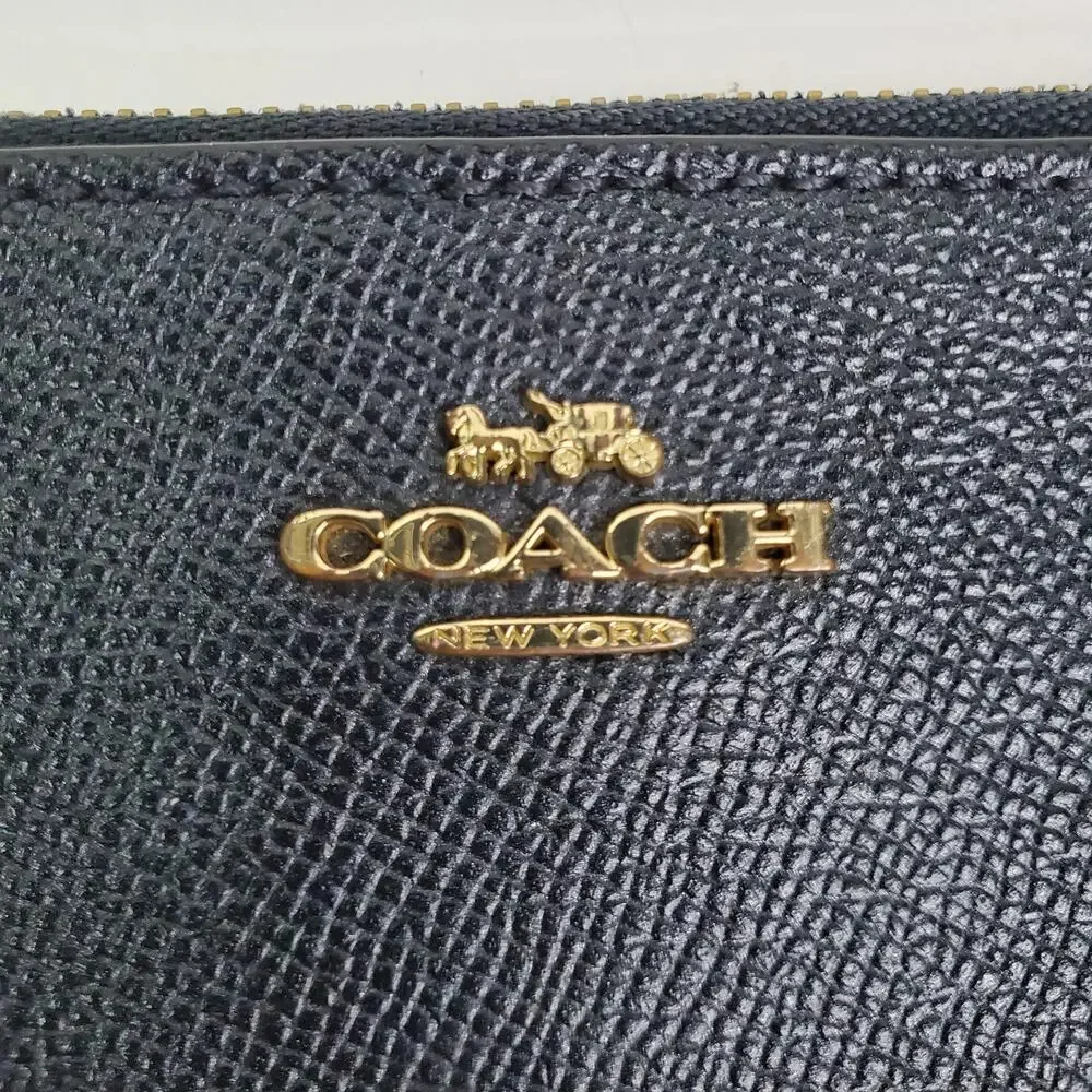 Coach Corner Zip Crossgrain Leather Wristlet Blue corner zip small wristlet